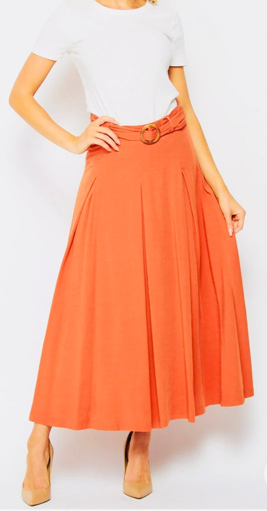 Belted Solid Color Maxi Skirt