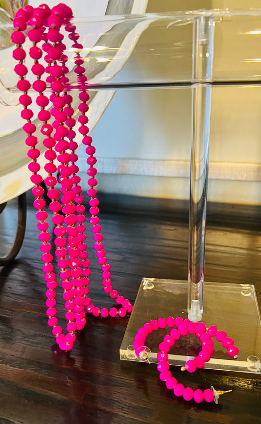 Fuchsia Pink Beaded Earrings