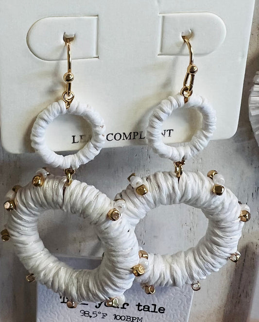 White Hoop Earrings Trimmed in Gold And White Beads