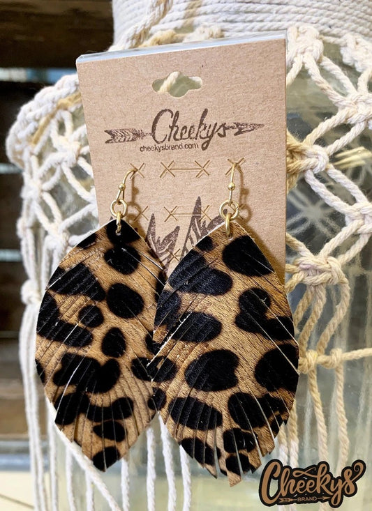 Leopard Fringe Leaf Earrings