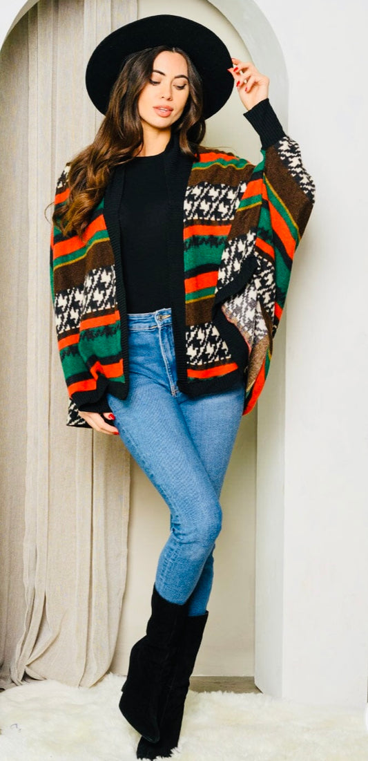 Multi Color Open Front Cardigan