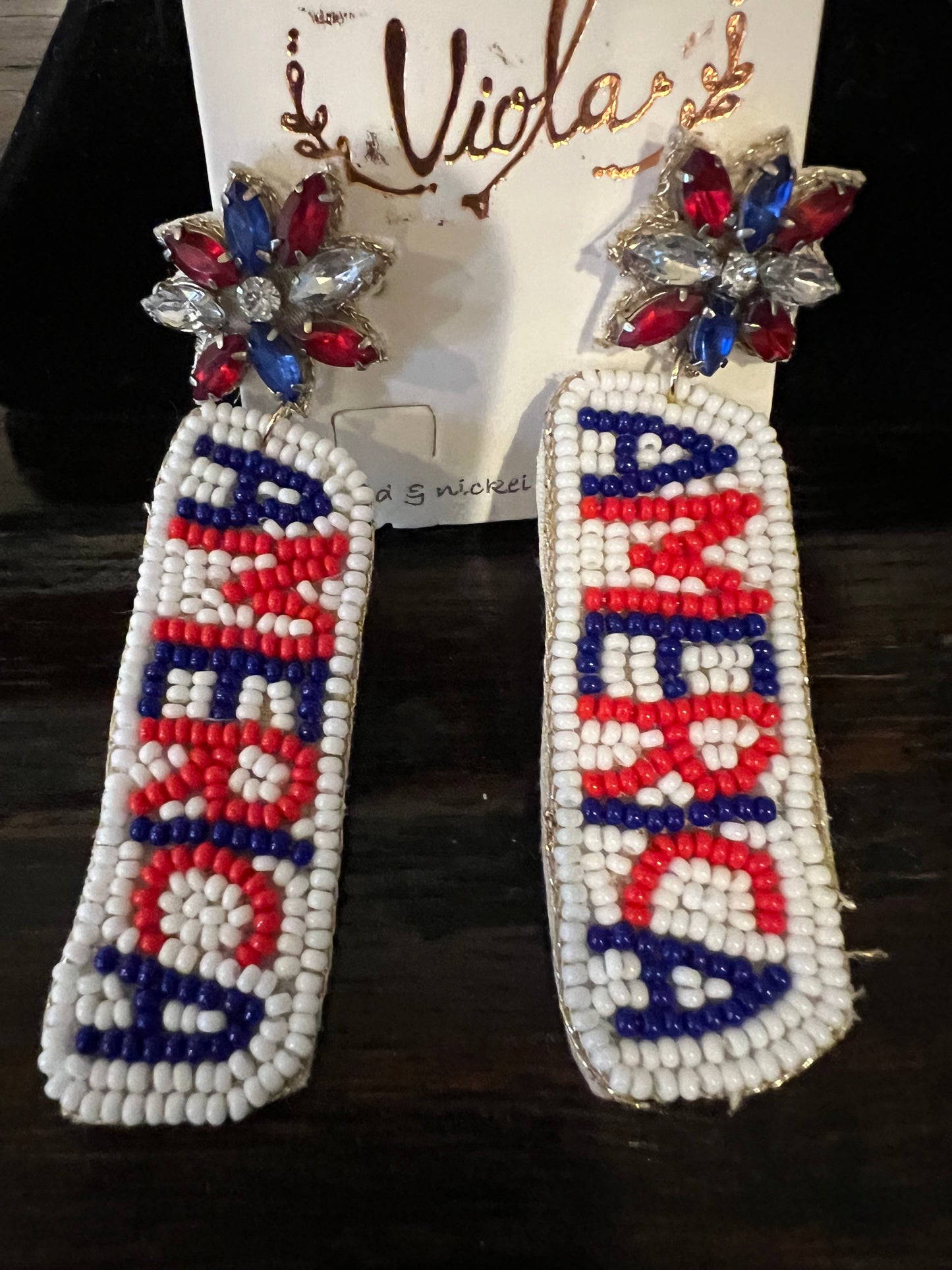 Red, White and Blue Stones with "America" Earrings