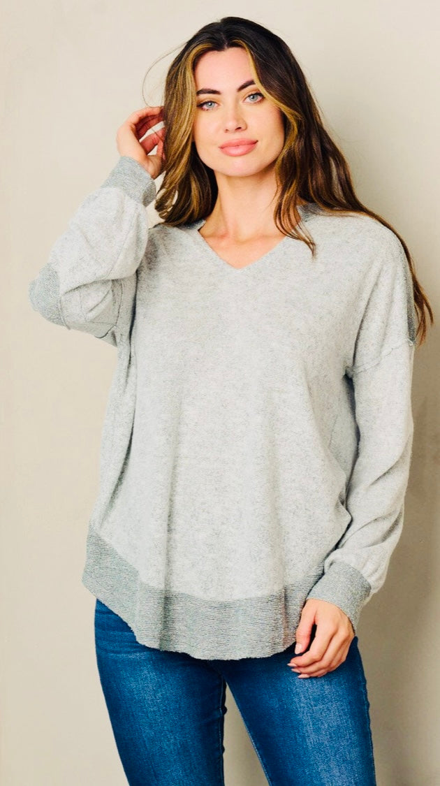 Long Sleeve V-Neck Two Toned Top