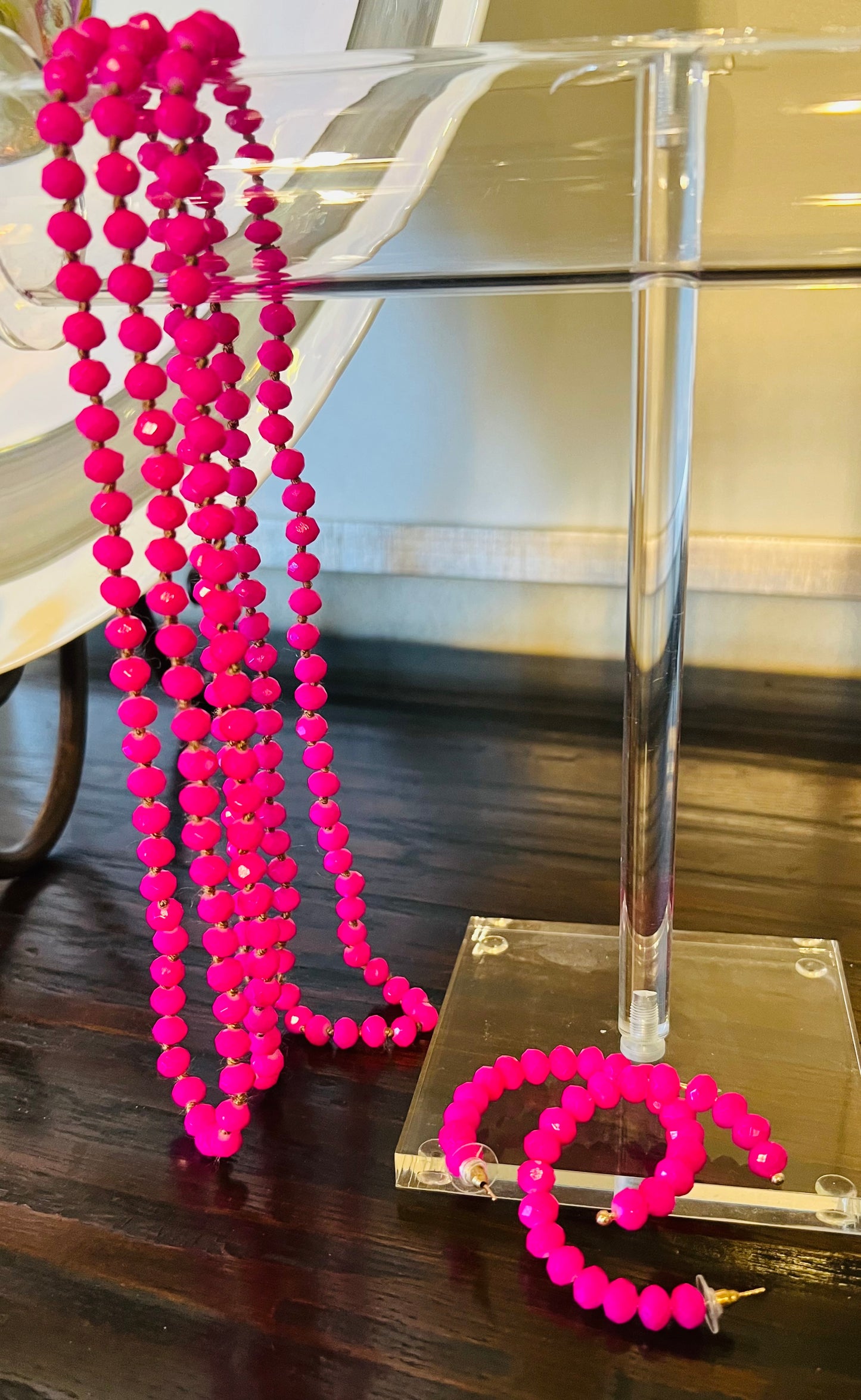 Fuschia Pink Beaded Necklace