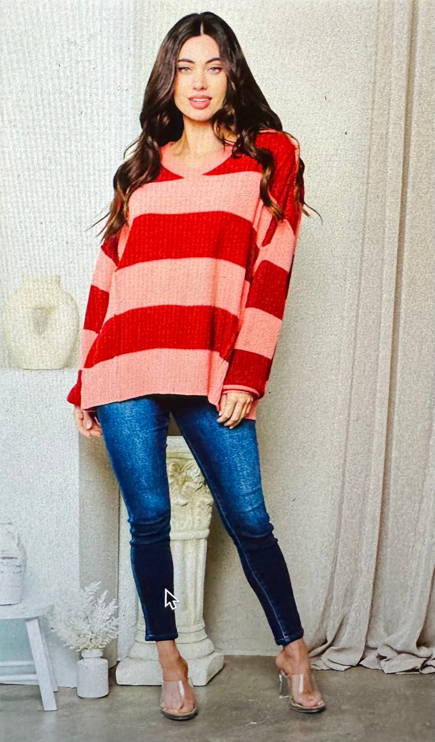 Red and Coral Stripe Sweater