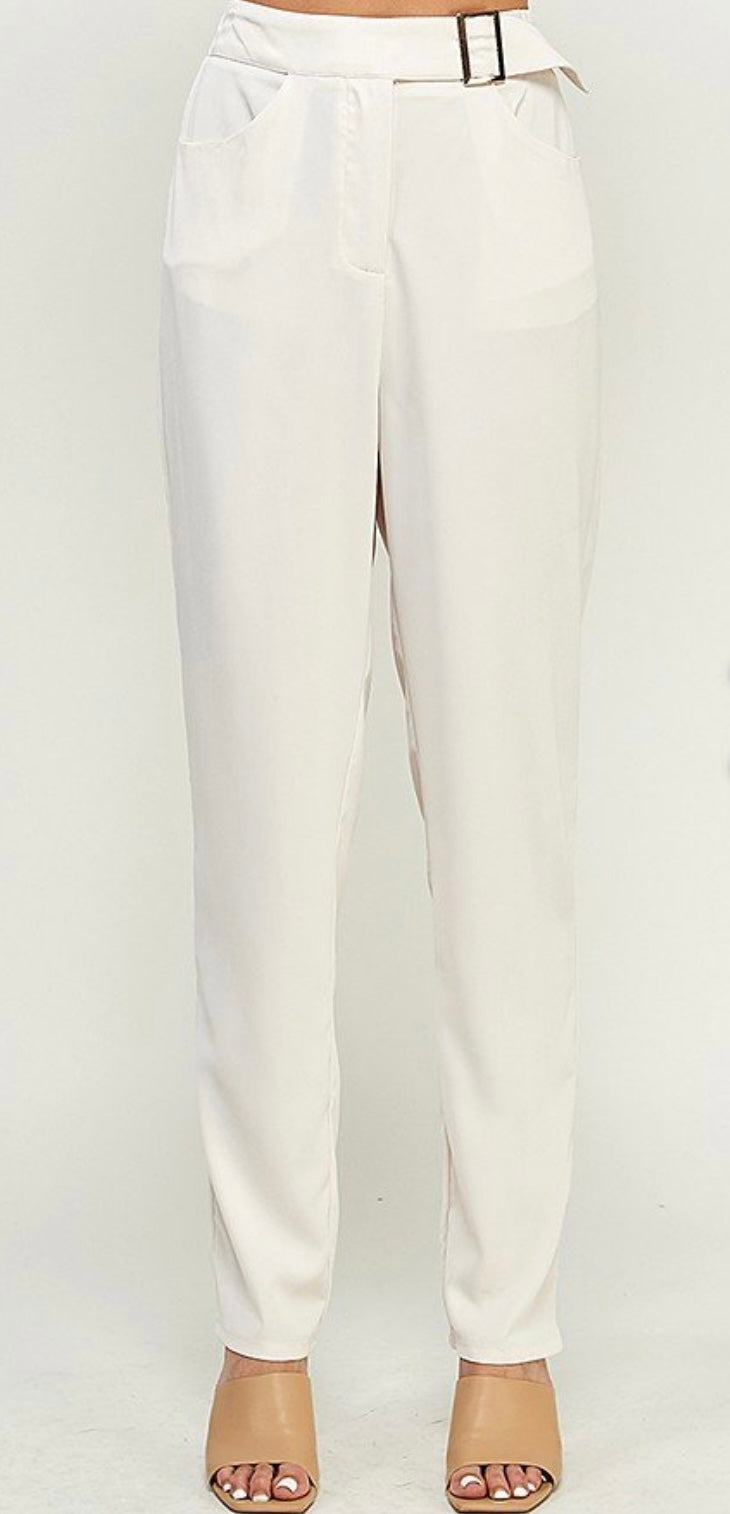 Ivory Cigarette Pants with Buckle