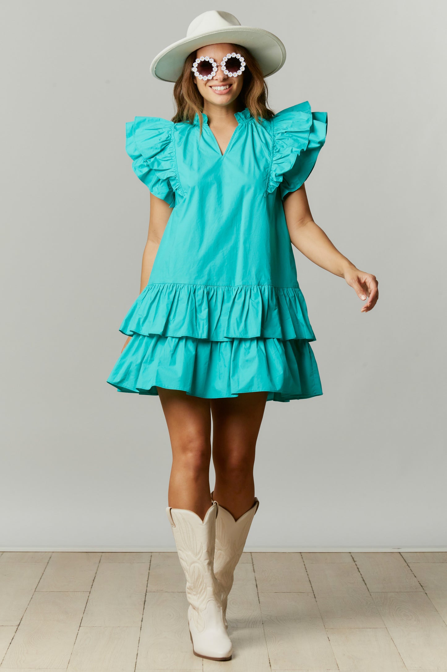 Poplin Ruffle Sleeve Mini Dress