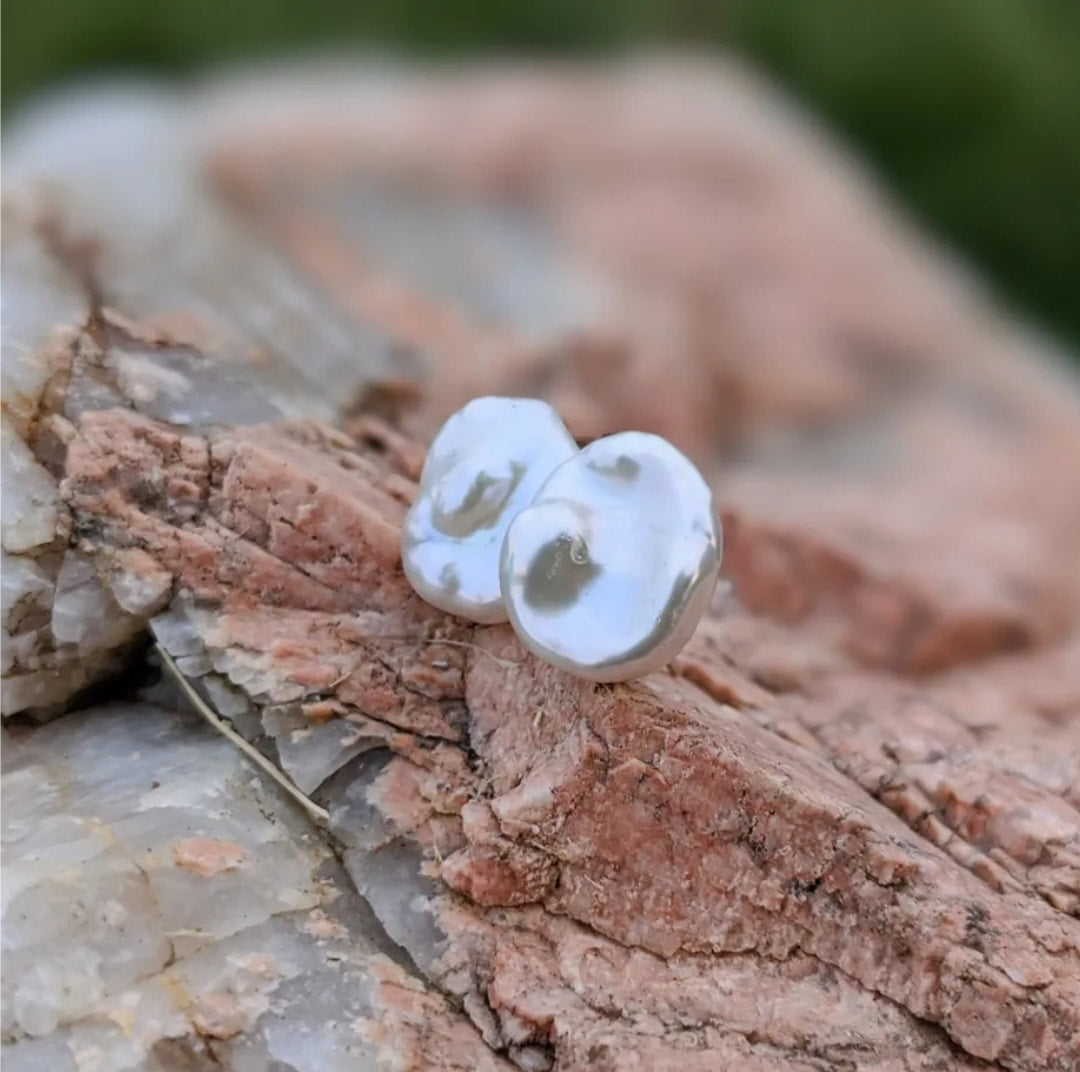 Small White Keshi Pearl Stud Earrings