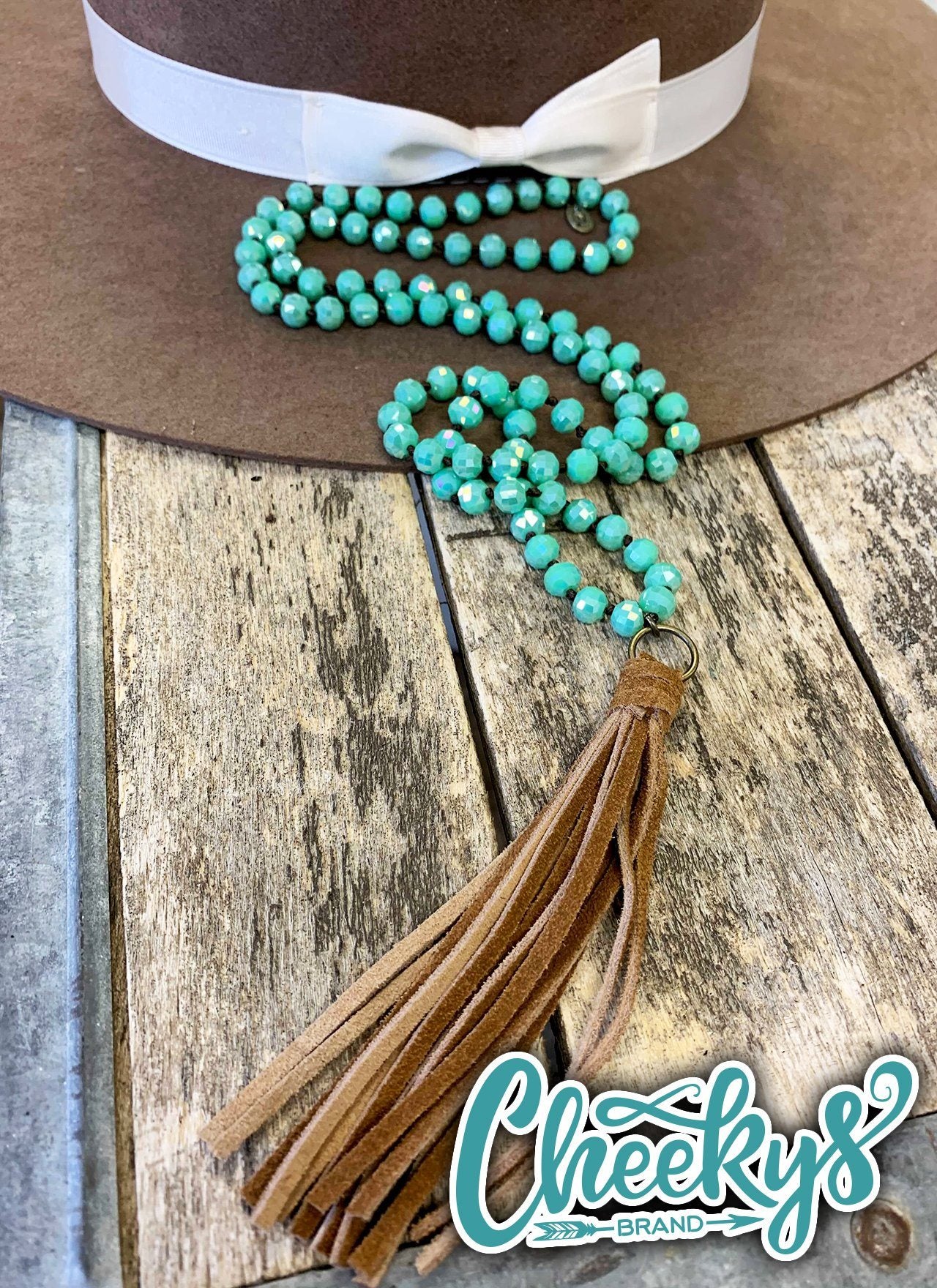Turquoise Beads with Leather Fringe Necklace
