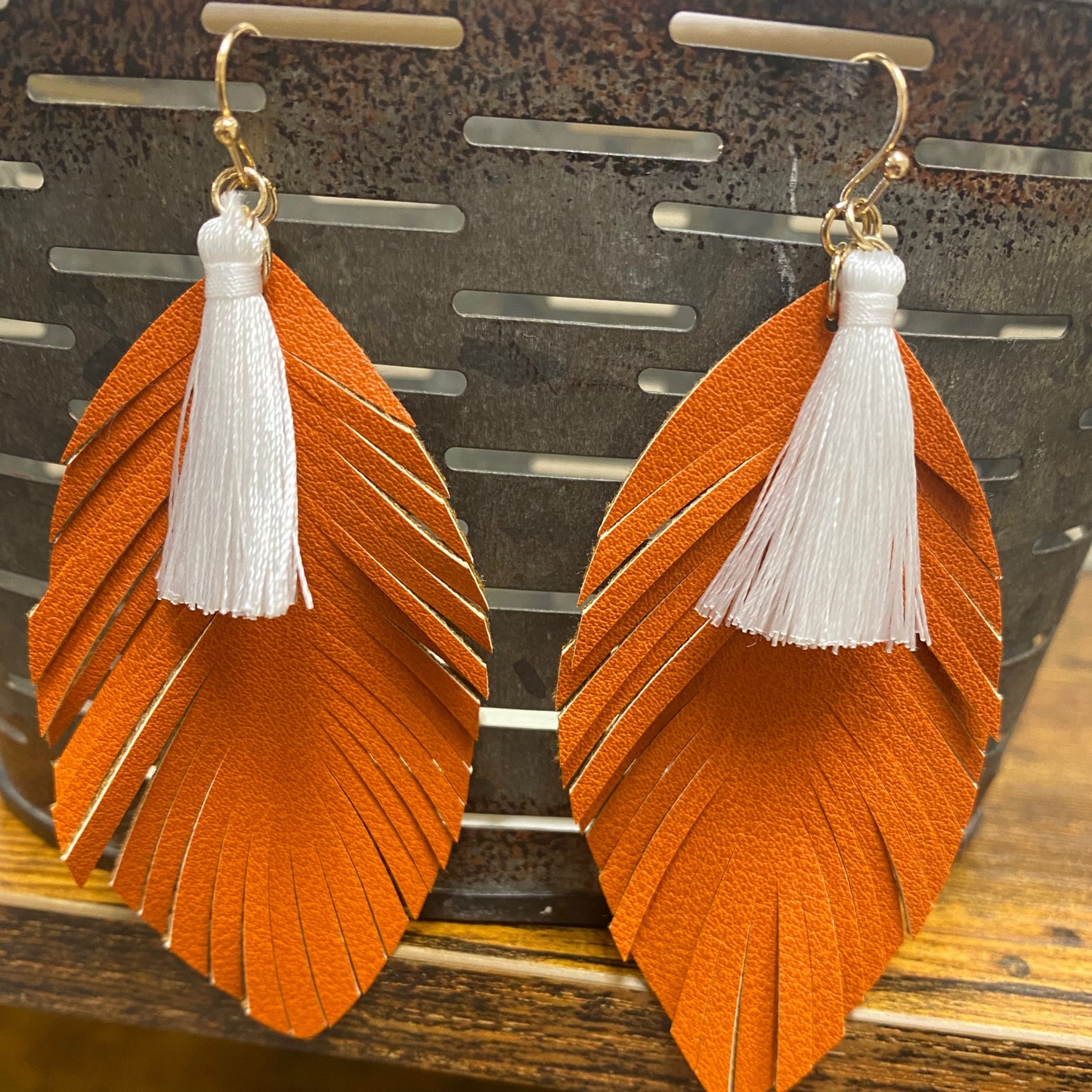 Burnt Orange Feather Earrings