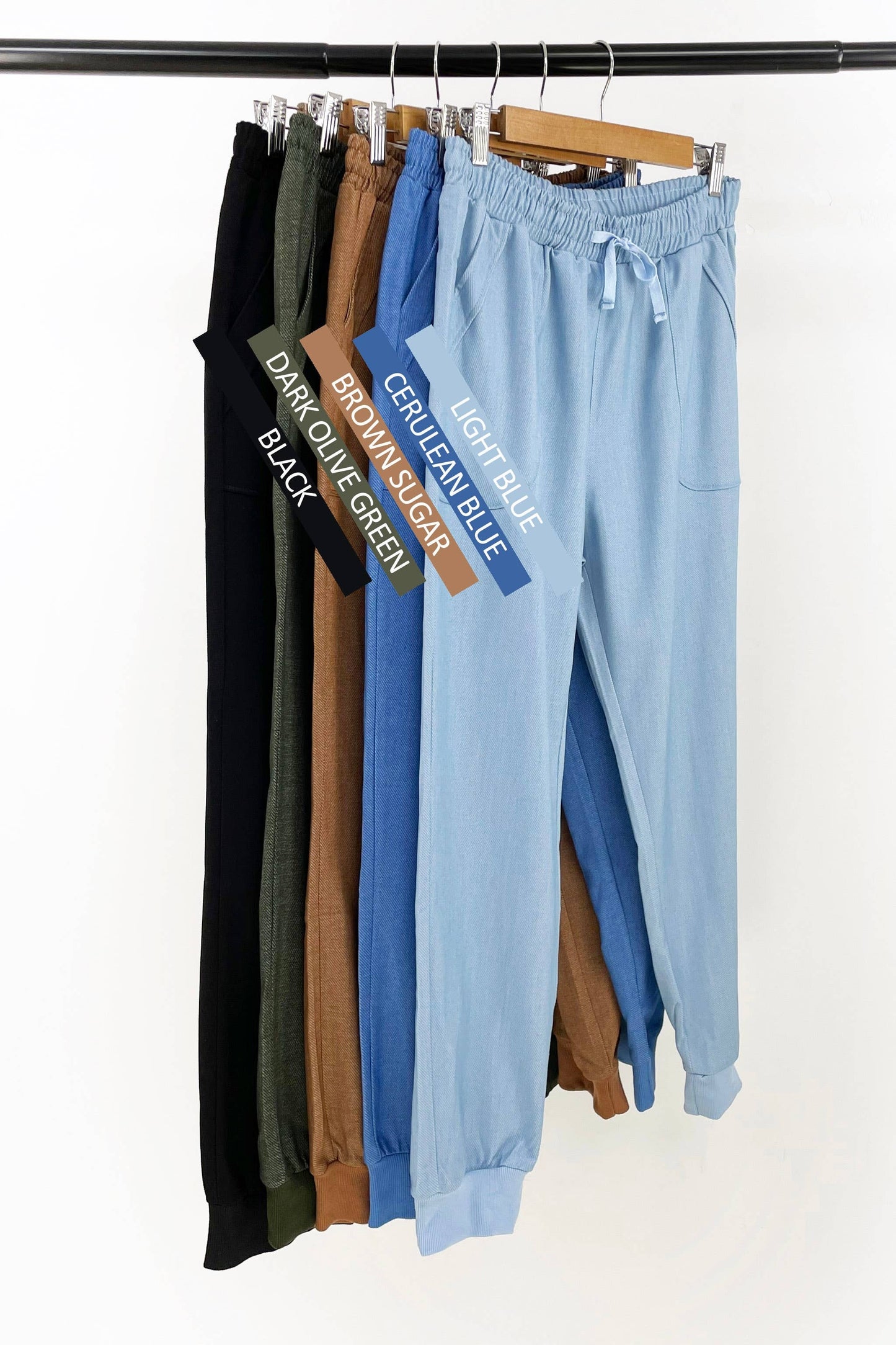 Solid Color High-waisted Tapered Knit Pants