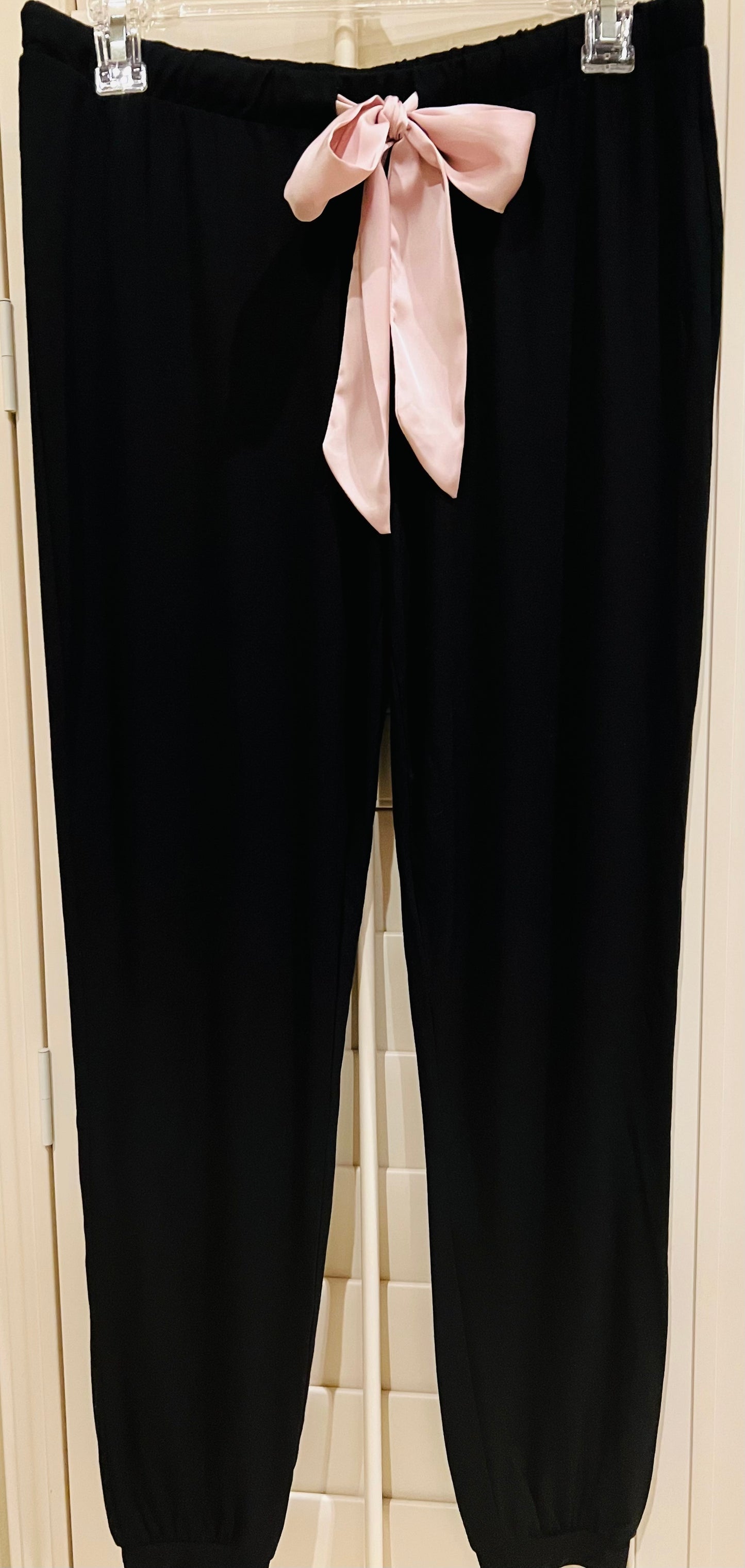Pajama jogger style pant with pink stain ribbon-Small